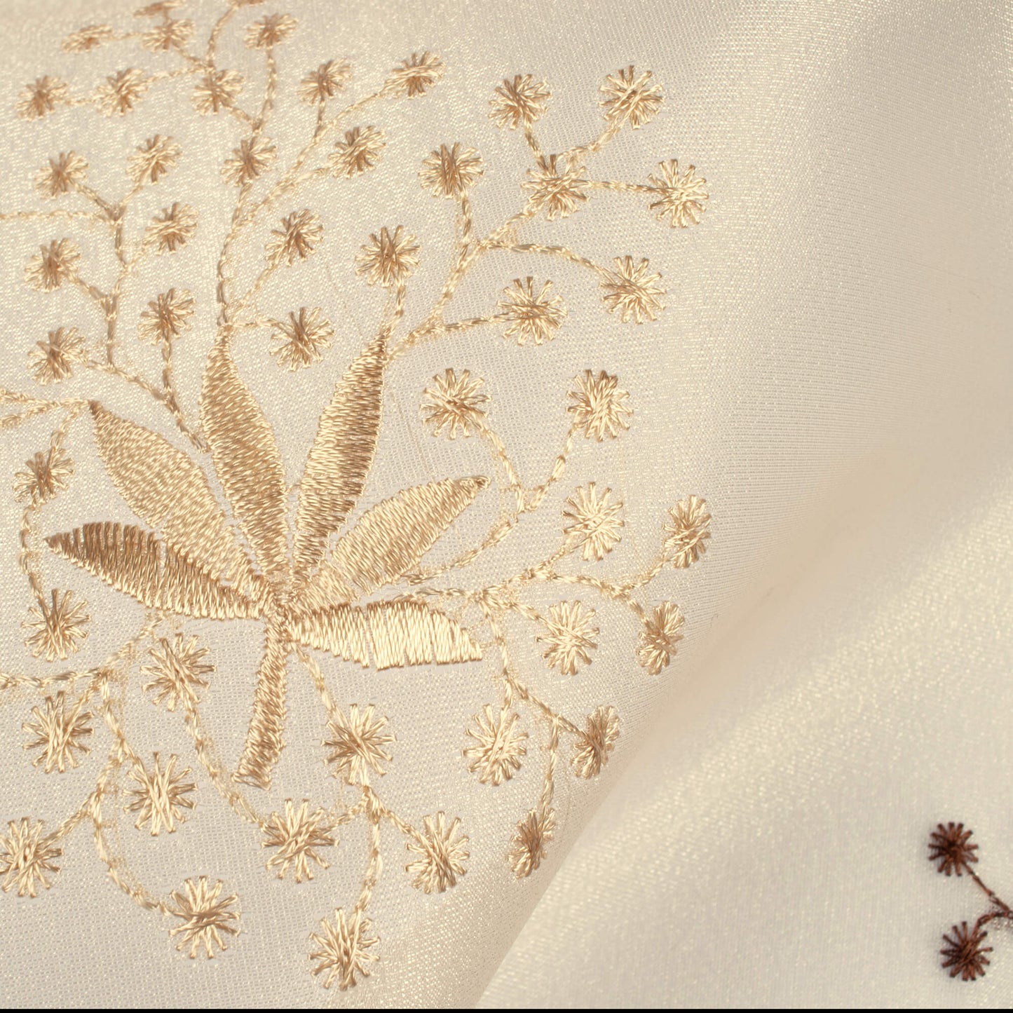 Oatmeal Beige And Coffee Brown Floral Pattern Embroidery Organza Tissue Premium Sheer Fabric (Width 48 Inches)