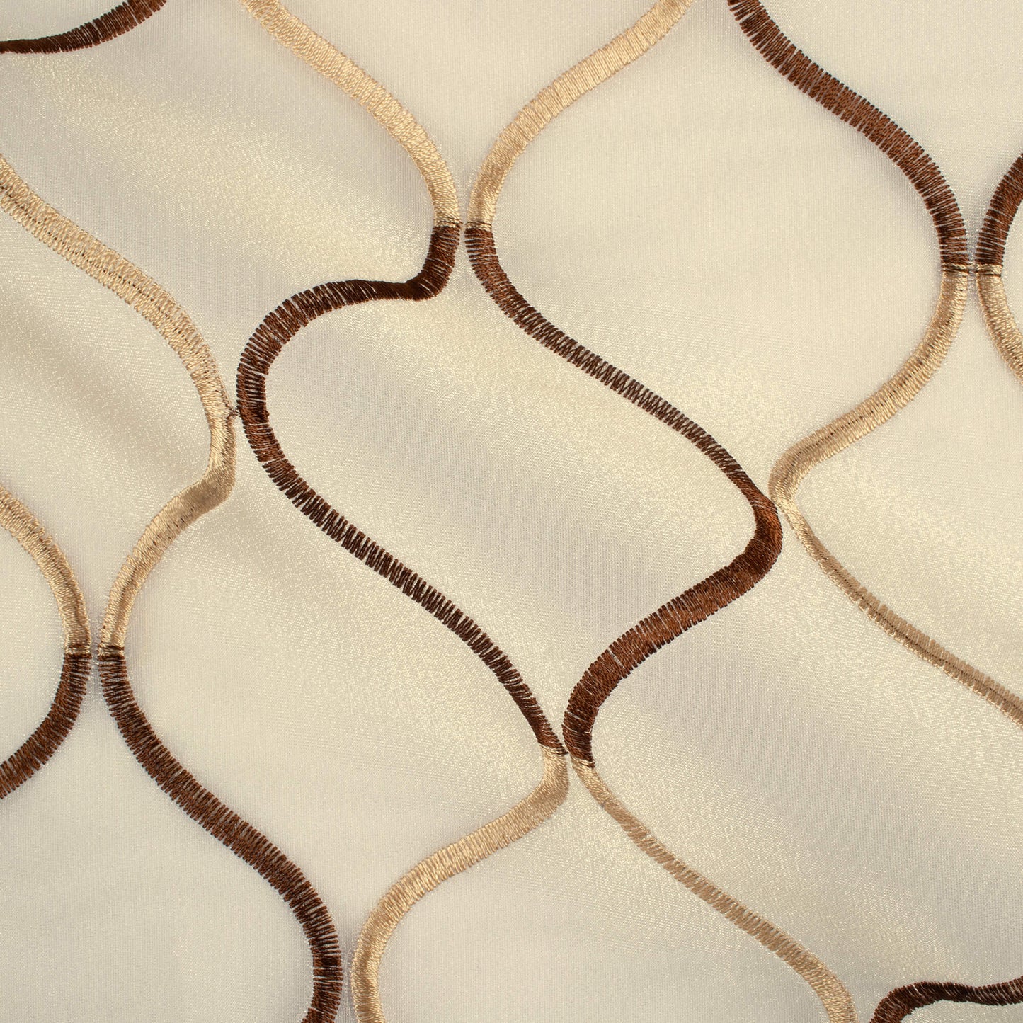 Oatmeal Beige And Coffee Brown Trellis Pattern Embroidery Organza Tissue Premium Sheer Fabric (Width 48 Inches)