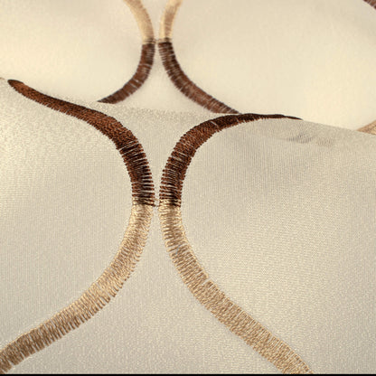 Oatmeal Beige And Coffee Brown Trellis Pattern Embroidery Organza Tissue Premium Sheer Fabric (Width 48 Inches)
