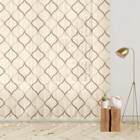 Oatmeal Beige And Coffee Brown Trellis Pattern Embroidery Organza Tissue Premium Sheer Fabric (Width 48 Inches)