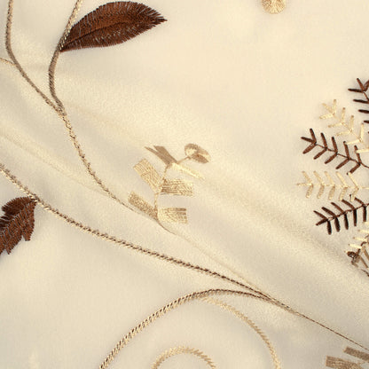 Oatmeal Beige And Coffee Brown Floral Pattern Embroidery Organza Tissue Premium Sheer Fabric (Width 48 Inches)