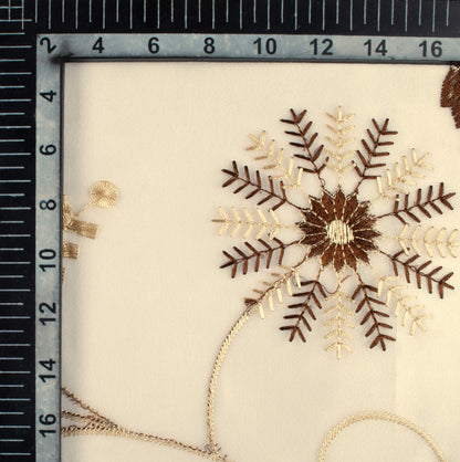 Oatmeal Beige And Coffee Brown Floral Pattern Embroidery Organza Tissue Premium Sheer Fabric (Width 48 Inches)