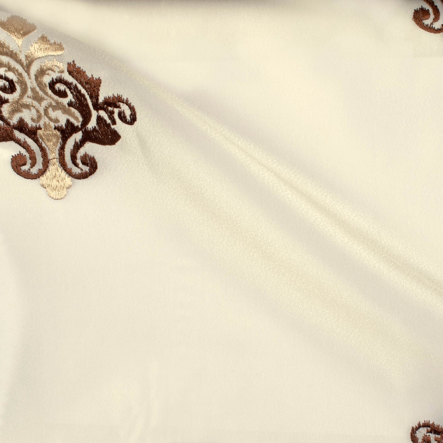 Oatmeal Beige And Coffee Brown Ethnic Pattern Embroidery Organza Tissue Premium Sheer Fabric (Width 48 Inches)