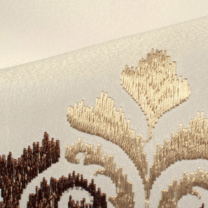 Oatmeal Beige And Coffee Brown Ethnic Pattern Embroidery Organza Tissue Premium Sheer Fabric (Width 48 Inches)