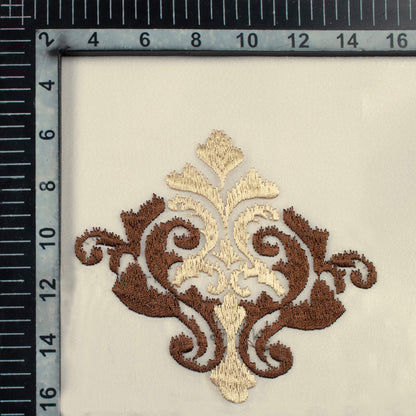 Oatmeal Beige And Coffee Brown Ethnic Pattern Embroidery Organza Tissue Premium Sheer Fabric (Width 48 Inches)