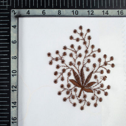 White And Coffee Brown Floral Pattern Embroidery Organza Tissue Premium Sheer Fabric (Width 48 Inches)