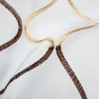 White And Coffee Brown Trellis Pattern Embroidery Organza Tissue Premium Sheer Fabric (Width 48 Inches)