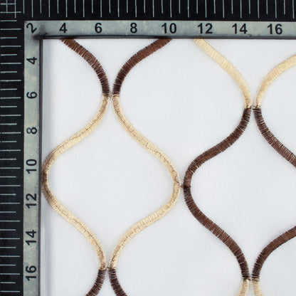 White And Coffee Brown Trellis Pattern Embroidery Organza Tissue Premium Sheer Fabric (Width 48 Inches)