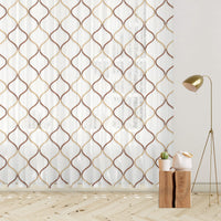 White And Coffee Brown Trellis Pattern Embroidery Organza Tissue Premium Sheer Fabric (Width 48 Inches)