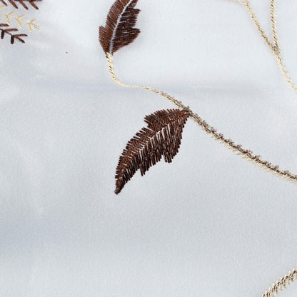 White And Coffee Brown Floral Pattern Embroidery Organza Tissue Premium Sheer Fabric (Width 48 Inches)