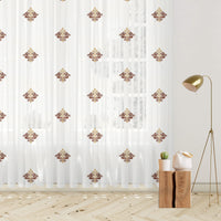 White And Coffee Brown Ethnic Pattern Embroidery Organza Tissue Premium Sheer Fabric (Width 48 Inches)