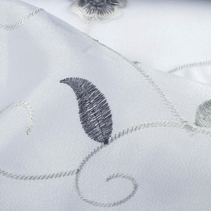 White And Slate Grey Floral Pattern Silver Zari Embroidery Organza Tissue Premium Sheer Fabric (Width 48 Inches)