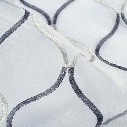 White And Slate Grey Trellis Pattern Embroidery Organza Tissue Premium Sheer Fabric (Width 48 Inches)