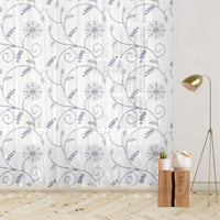 White And Slate Grey Floral Pattern Embroidery Organza Tissue Premium Sheer Fabric (Width 48 Inches)