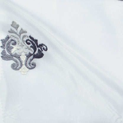 White And Slate Grey Ethnic Pattern Embroidery Organza Tissue Premium Sheer Fabric (Width 48 Inches)
