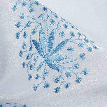 White And Royal Blue Floral Pattern Embroidery Organza Tissue Premium Sheer Fabric (Width 48 Inches)