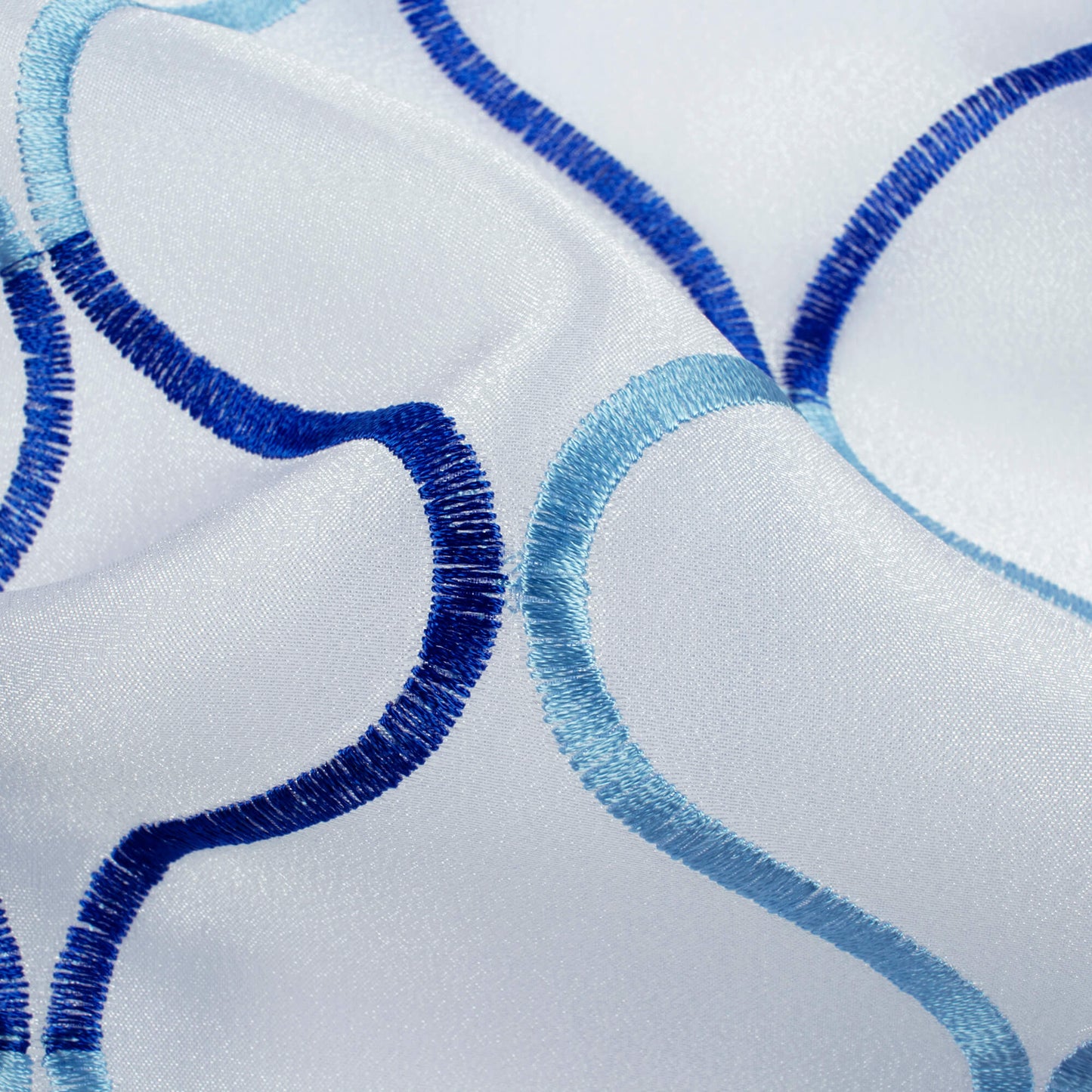 White And Royal Blue Trellis Pattern Embroidery Organza Tissue Premium Sheer Fabric (Width 48 Inches)