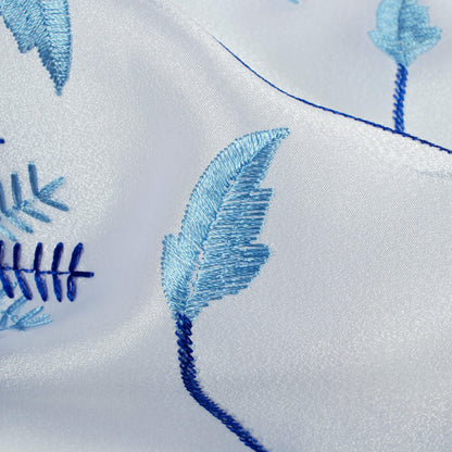 White And Royal Blue Floral Pattern Embroidery Organza Tissue Premium Sheer Fabric (Width 48 Inches)