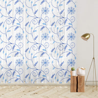 White And Royal Blue Floral Pattern Embroidery Organza Tissue Premium Sheer Fabric (Width 48 Inches)