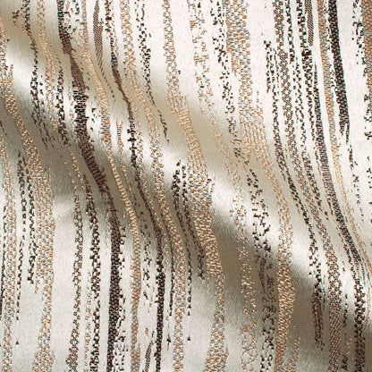 White And Mocha Brown Self Textured Jacquard Premium Curtain Fabric (Width 48 Inches)