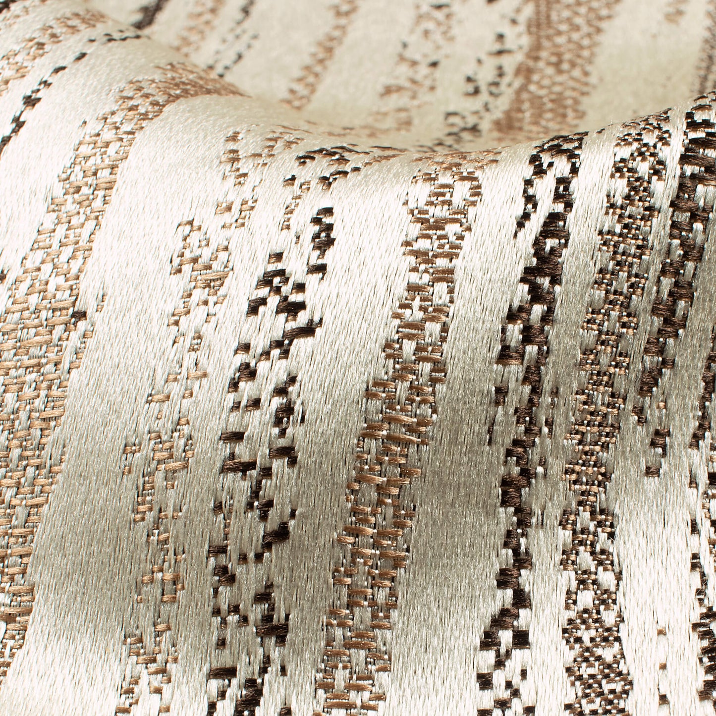 White And Mocha Brown Self Textured Jacquard Premium Curtain Fabric (Width 48 Inches)
