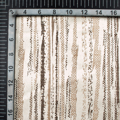 White And Mocha Brown Self Textured Jacquard Premium Curtain Fabric (Width 48 Inches)