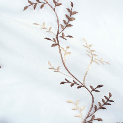 White And Mocha Brown Embroidery Organza Tissue Premium Sheer Fabric (Width 48 Inches)