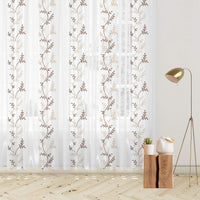 White And Mocha Brown Embroidery Organza Tissue Premium Sheer Fabric (Width 48 Inches)