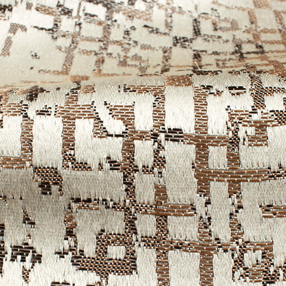 White And Mocha Brown Geometric Pattern Jacquard Premium Curtain Fabric (Width 48 Inches)