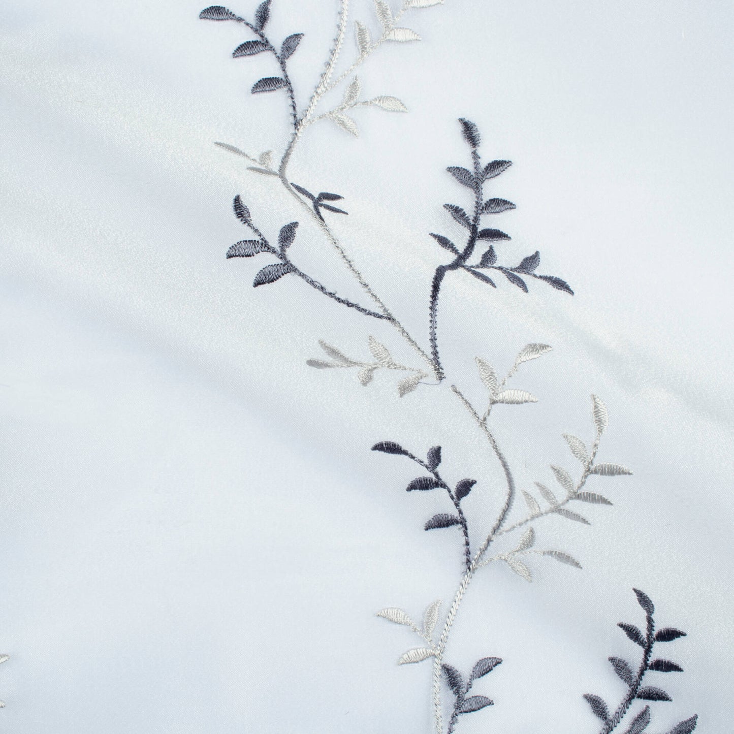 White And Grey Embroidery Organza Tissue Premium Sheer Fabric (Width 48 Inches)