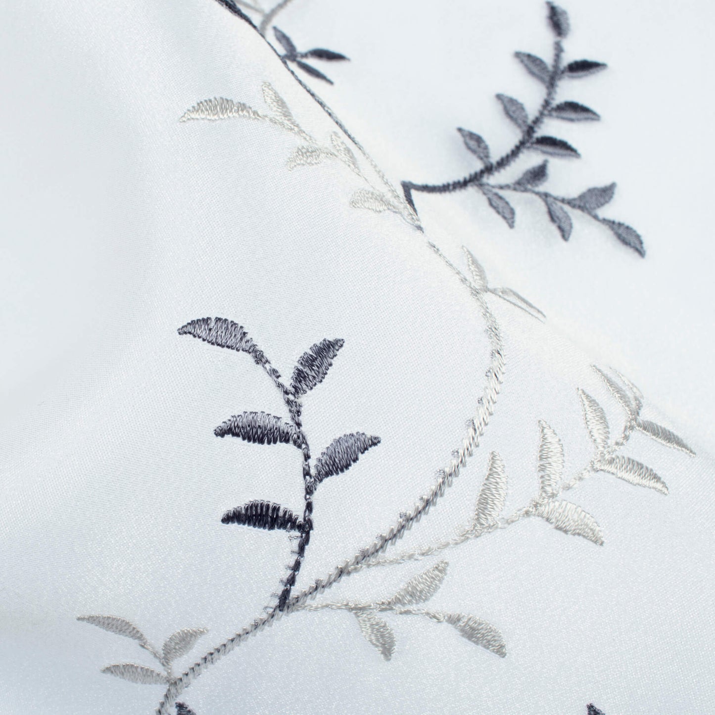White And Grey Embroidery Organza Tissue Premium Sheer Fabric (Width 48 Inches)