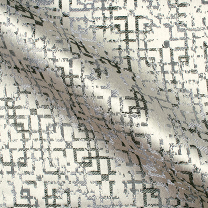 White And Black Geometric Pattern Jacquard Premium Curtain Fabric (Width 48 Inches)