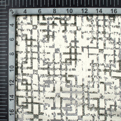 White And Black Geometric Pattern Jacquard Premium Curtain Fabric (Width 48 Inches)