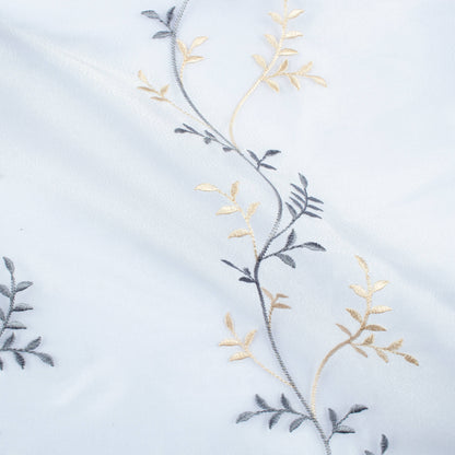 White And Grey Embroidery Organza Tissue Premium Sheer Fabric (Width 48 Inches)