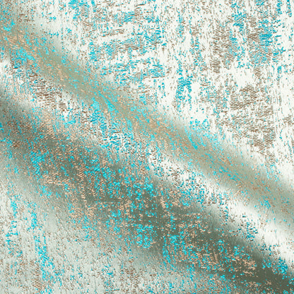 White And Teal Blue Self Textured Jacquard Premium Curtain Fabric (Width 48 Inches)