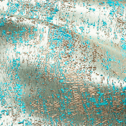 White And Teal Blue Self Textured Jacquard Premium Curtain Fabric (Width 48 Inches)