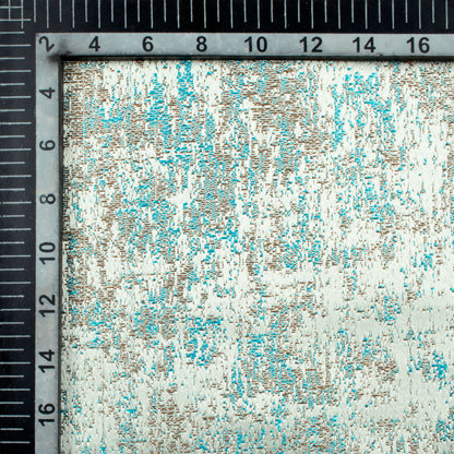 White And Teal Blue Self Textured Jacquard Premium Curtain Fabric (Width 48 Inches)