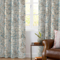 White And Teal Blue Self Textured Jacquard Premium Curtain Fabric (Width 48 Inches)