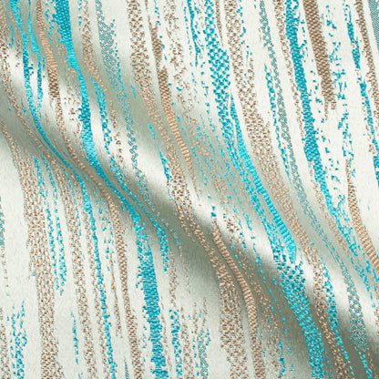 White And Teal Blue Self Textured Jacquard Premium Curtain Fabric (Width 48 Inches)
