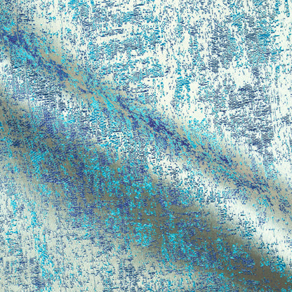 White And Turquoise Self Textured Jacquard Premium Curtain Fabric (Width 48 Inches)