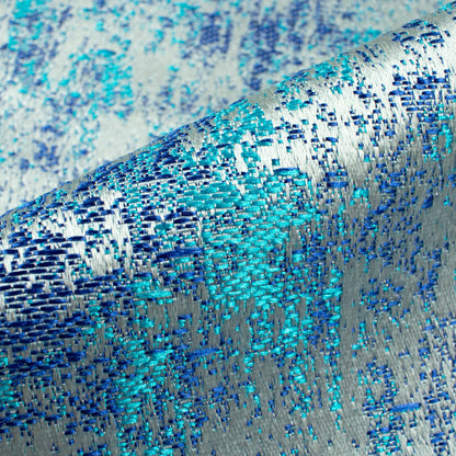 White And Turquoise Self Textured Jacquard Premium Curtain Fabric (Width 48 Inches)