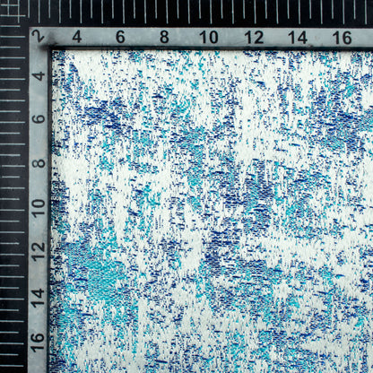 White And Turquoise Self Textured Jacquard Premium Curtain Fabric (Width 48 Inches)