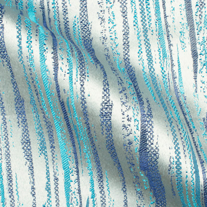 White And Turquoise Self Textured Jacquard Premium Curtain Fabric (Width 48 Inches)