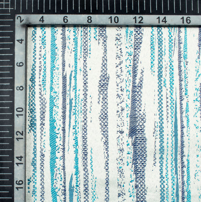 White And Turquoise Self Textured Jacquard Premium Curtain Fabric (Width 48 Inches)