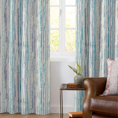 White And Turquoise Self Textured Jacquard Premium Curtain Fabric (Width 48 Inches)