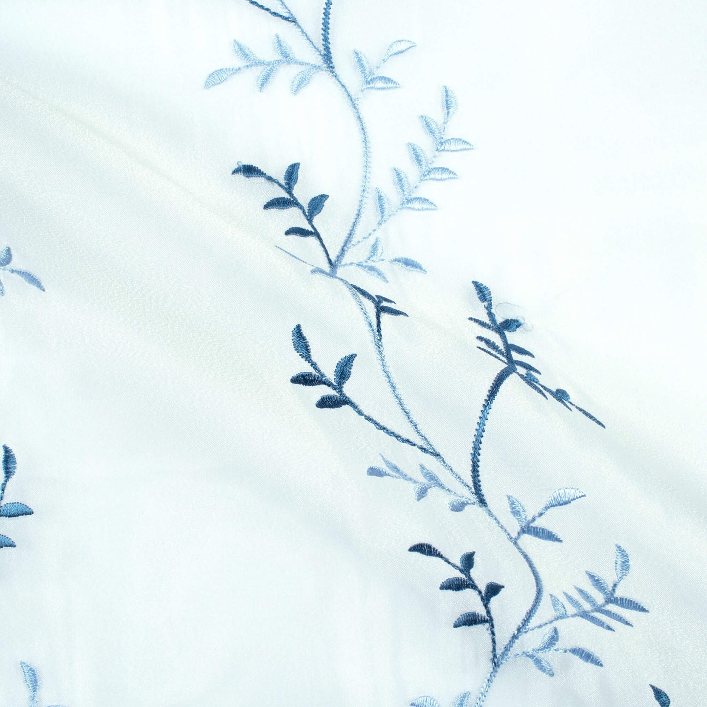 White And Regal Blue Embroidery Organza Tissue Premium Sheer Fabric (Width 48 Inches)