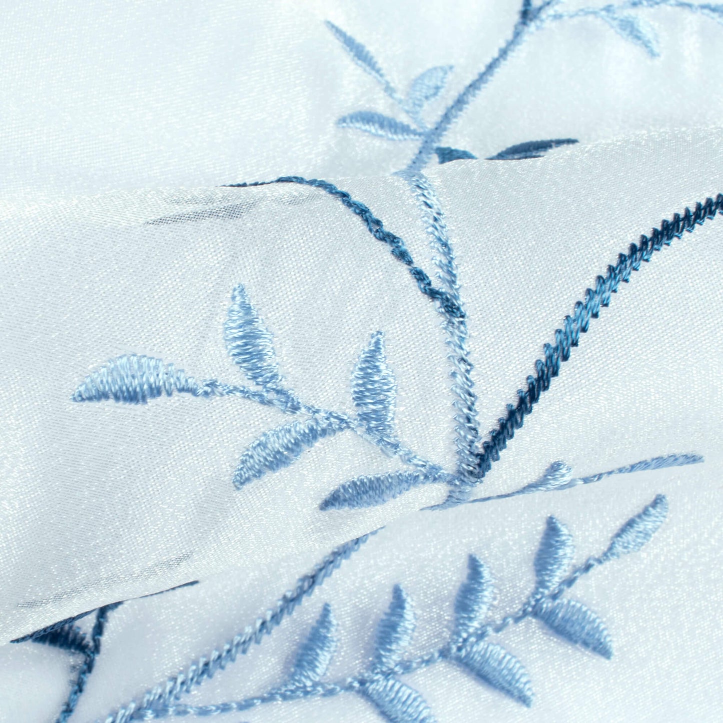 White And Regal Blue Embroidery Organza Tissue Premium Sheer Fabric (Width 48 Inches)