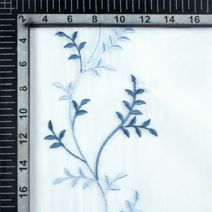White And Regal Blue Embroidery Organza Tissue Premium Sheer Fabric (Width 48 Inches)