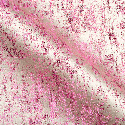 White And Taffy Pink Self Textured Jacquard Premium Curtain Fabric (Width 48 Inches)