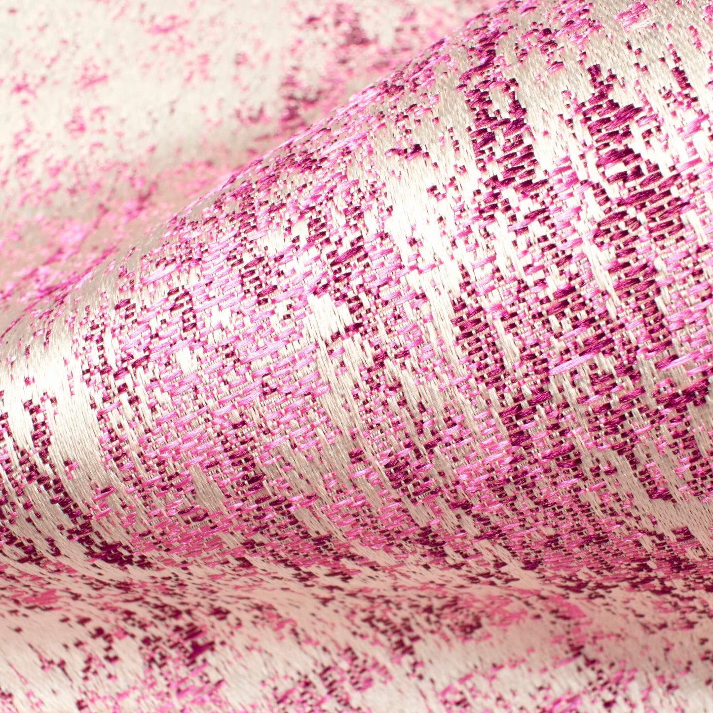 White And Taffy Pink Self Textured Jacquard Premium Curtain Fabric (Width 48 Inches)